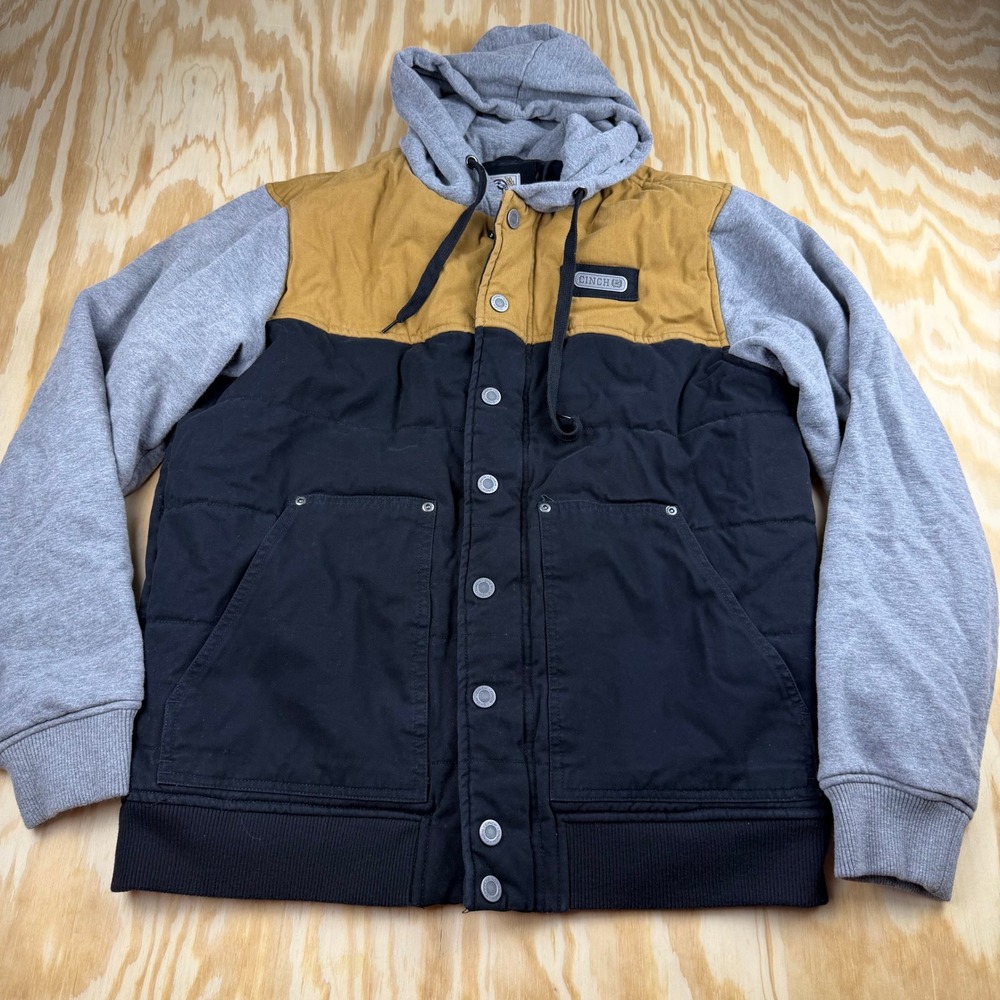 Cinch Mens Colorblock Canvas Hooded Jacket Black Gold Grey Large MWJ1042002